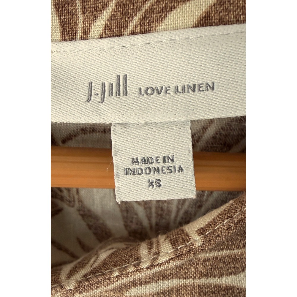 J. Jill Size XS Love Linen Tropical Botanical Shift Dress Tan Cream Summer Comfy - Picture 4 of 6